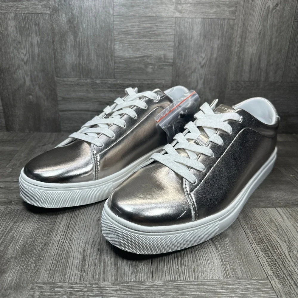 Perry Ellis Vincent 2.0 Sneakers Mens 11 Silver Metallic Low Top Casual NEW